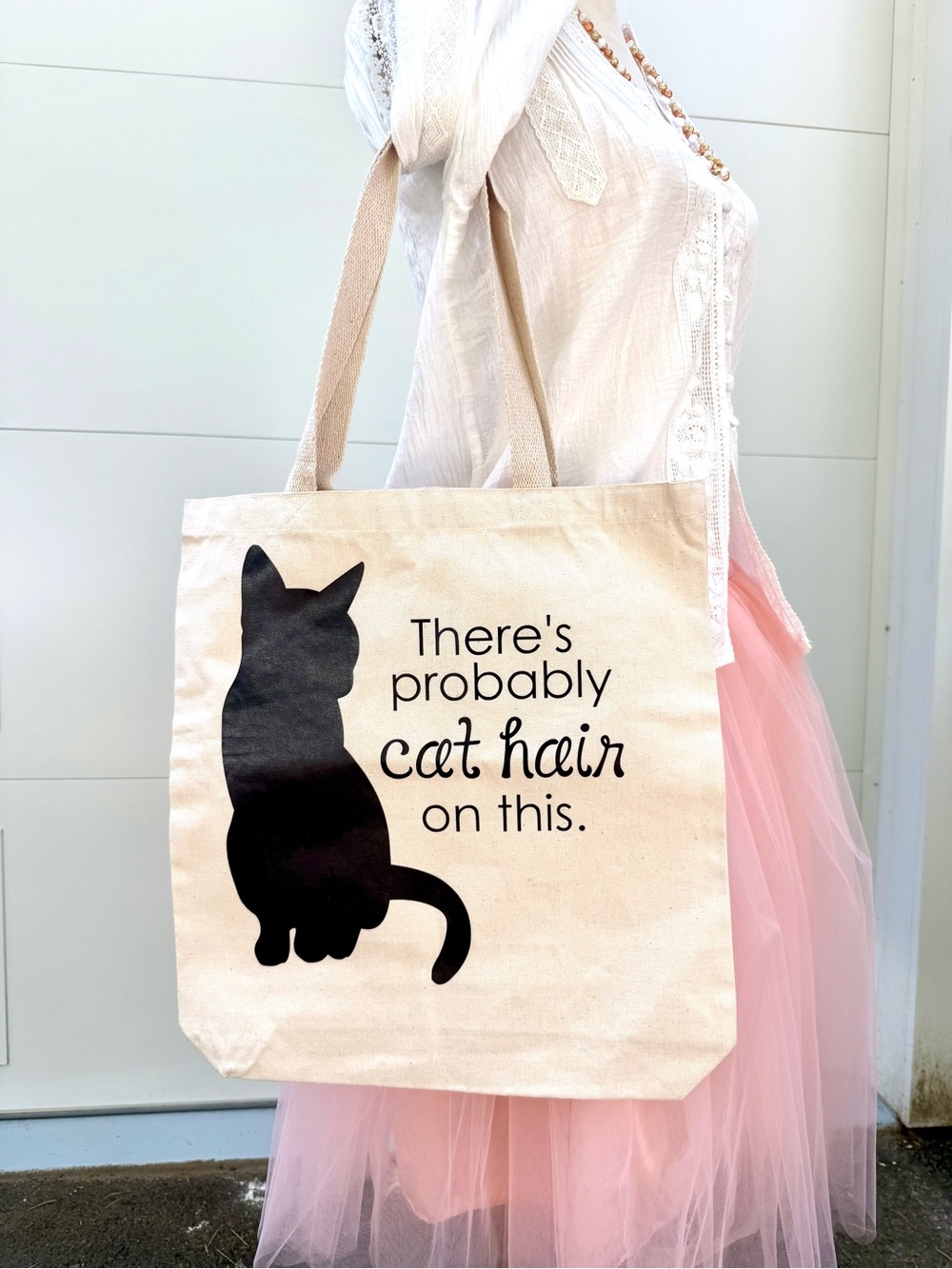 Canvas Cat Tote Bag in Natural with Black Print - Pet Lover Gift